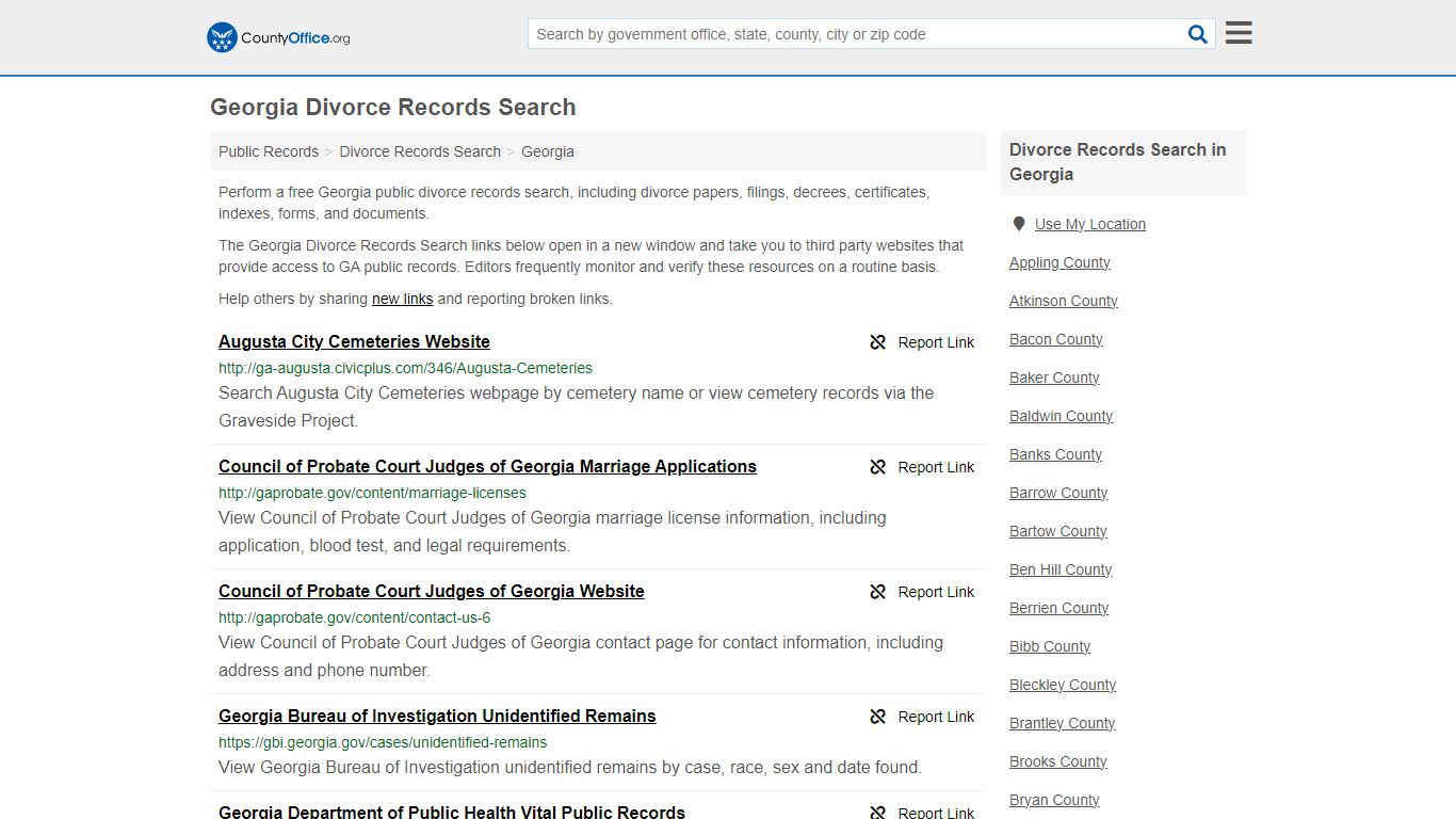Georgia Divorce Records Search - County Office